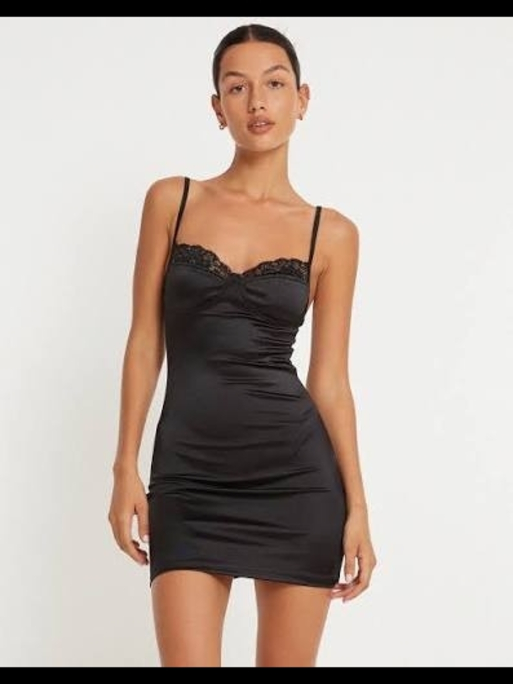 Motel Black Satin Lace Slip Dress Clubwear Romantic Goth Boudoir Chic Elegant